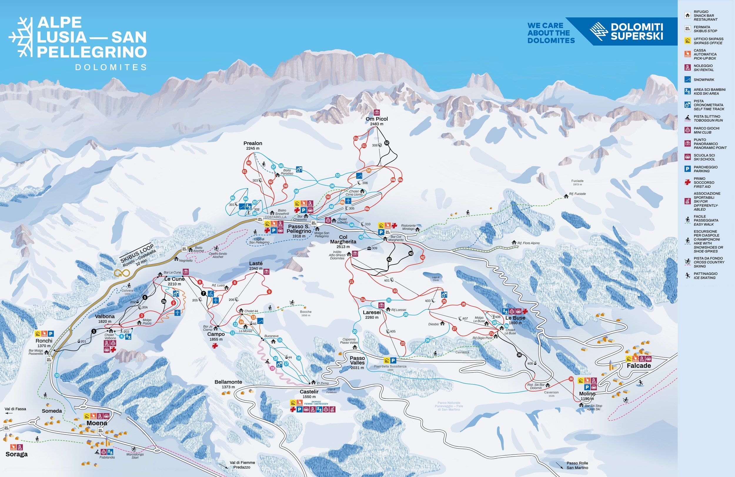 Mapa tras — Moena · Alpe Lusia & San Pellegrino